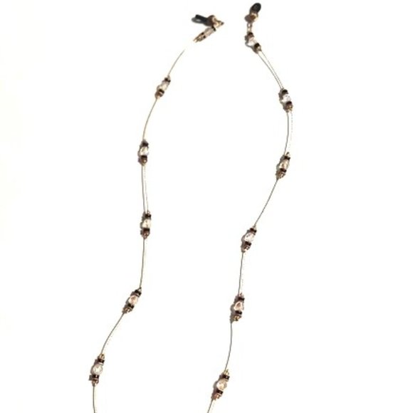 Vintage 27" Gold Thin Chain with Clear Crystals and Black Beads EyeGlasses Chain - Picture 5 of 5